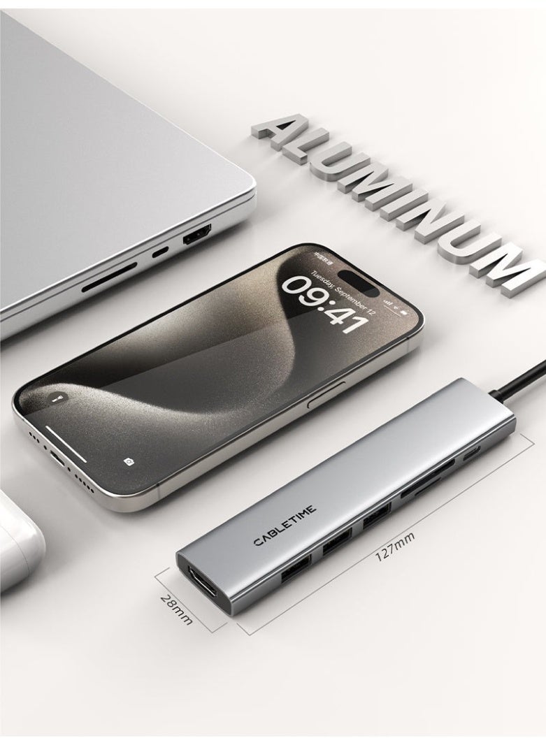 CABLETIME ULTRA SLIM ALUMINUM MULTIPORT 7 IN 1 USB-C HUB COMPATABLE WITH MACBOOK PRO - Image 3